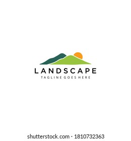 The illustration of Minimalist Landscape Hills Mountain Peaks vintage Vector logo design.