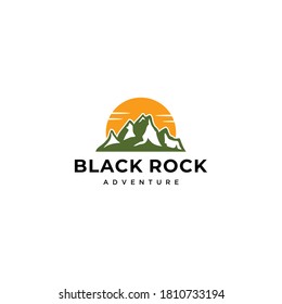 The illustration of Minimalist Landscape Hills Mountain Peaks vintage Vector logo design.