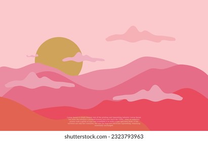 illustration of a minimalist landscape with a horizontal view of a mountain, moon and hill, suitable for wall art etc. flat design style. digital drawing
