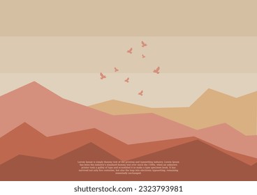 illustration of a minimalist landscape with a horizontal view of a hill, bird and sky, suitable for wall art etc. flat design style. digital drawing