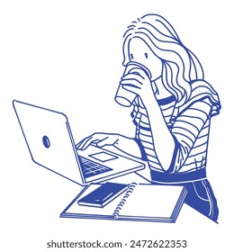 illustration Minimalist Line Art of a Woman Working