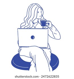 illustration Minimalist Line Art of a Woman Working