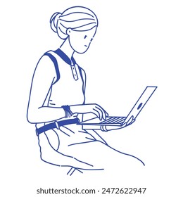 illustration Minimalist Line Art of a Woman Working