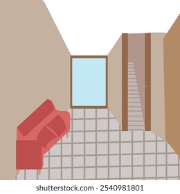 illustration of a minimalist living room in a house. Sitting room