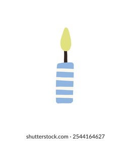 Illustration of a minimalist striped birthday candle with a simple, modern design. The candle features blue and white stripes, ideal for celebrations or party invitations