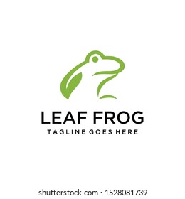 Illustration Minimalist stylized cartoon green frog with leaf logo design