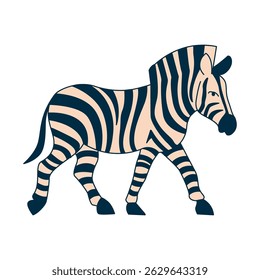 A ilustração é minimalista. Desenho de uma zebra com linhas simples. Ilustração plana do contorno com preenchimento