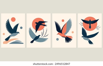 illustration of minimalistic flat birds.wall decoration