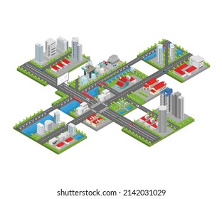 Illustration mining sites in urban areas in isometric style