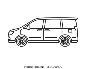 Illustration of a minivan car (line drawing) seen from the side.