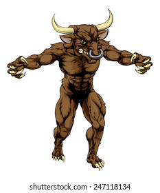 An illustration of a Minotaur bull scary sports mascot with claws out