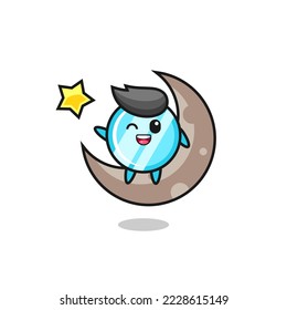 illustration of mirror cartoon sitting on the half moon , cute style design for t shirt, sticker, logo element