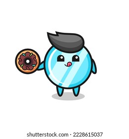 illustration of an mirror character eating a doughnut , cute style design for t shirt, sticker, logo element