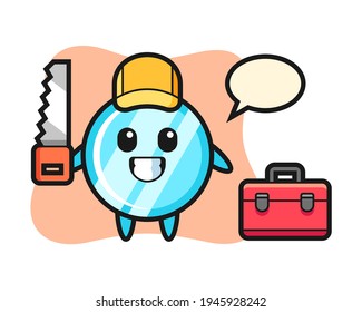 Illustration of mirror character as a woodworker, cute style design for t shirt, sticker, logo element