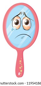 illustration of a mirror with face on a white background