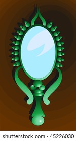 Illustration of mirror with green handle	
