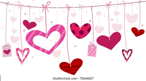 Illustration of Miscellaneous Heart Designs Hanging From a Clothesline