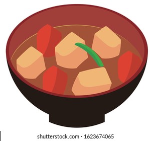 Illustration of Miso soup with pork and vegetables