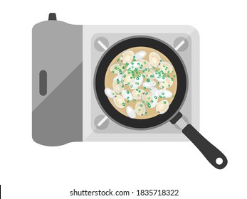 Illustration of miso soup in a pot.
