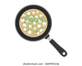Illustration of miso soup in a pot.