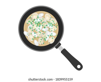 Ilustración de sopa de miso en una olla.