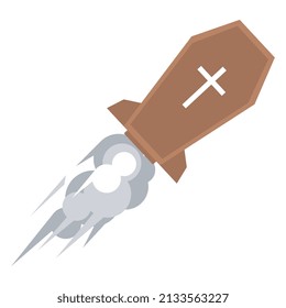 Illustration einer Rakete am Himmel, in Form eines Sarges. Waffen. einzeln auf weißem Hintergrund. Kriegskonzept, Krieg beenden, Tod. flacher Vektorstil.