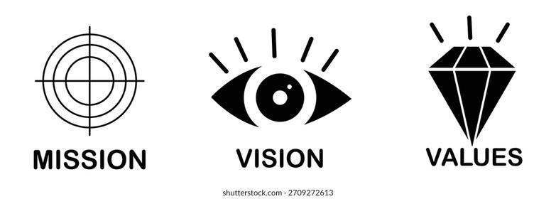 Ilustración de misión, visión, valores ​​iconos EPS 10
