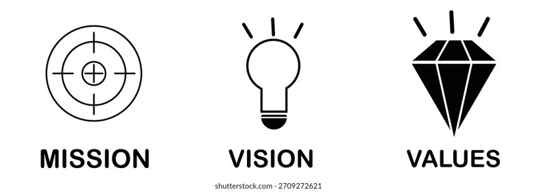 Abbildung von Mission, Vision, Werten ​​Icons EPS 10