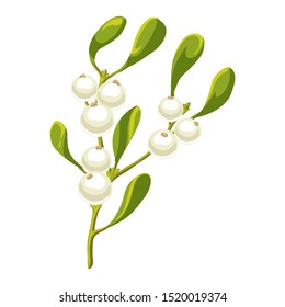 Illustration of mistletoe branch with berries. Stylized hand drawn image in retro style.
