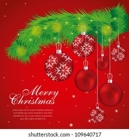 Illustration of mistletoe with Christmas balls, vector illustration