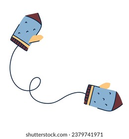 Ilustración de mitones en una cuerda en forma de doodle, accesorios calientes de invierno