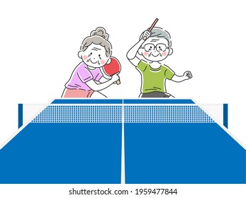 Illustration of mixed doubles of table tennis.