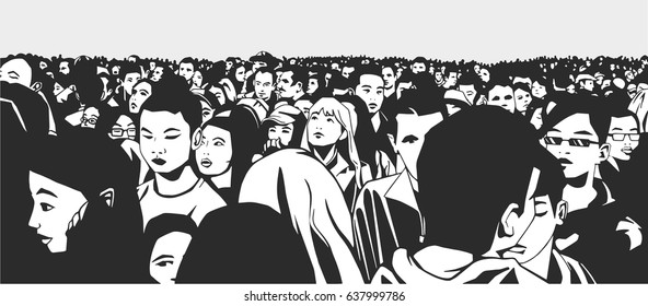illustration of mixed ethnic crowd