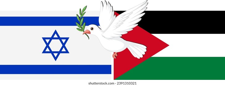 Illustration of a mixed flag with a white bird symbolizing peace