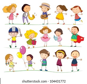 Illustration of mixed simple kids