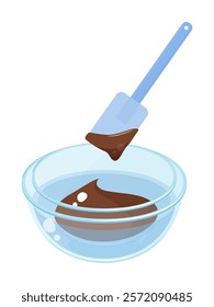 Illustration of mixing chocolate with a rubber spatula in a double boiler