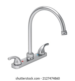 Illustration of Mixing Tap for Cold and Hot Water for the Bathroom, or Kitchen Mixer on a White Background. Scratch Resistant Grade Stainless Steel