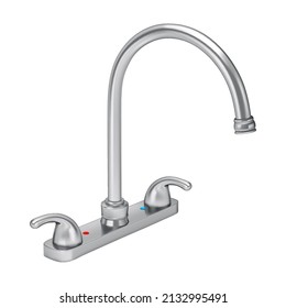 Ilustración de la mezcla de grifo para agua fría y caliente para el cuarto de baño, o mezclador de cocina sobre un fondo blanco. Acero inoxidable de grado resistente a las escotillas