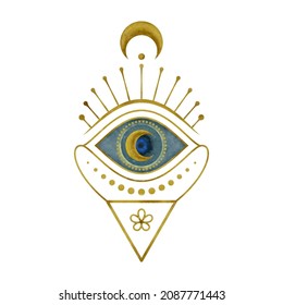 illustration of miystical eye with triangle  in watercolor style