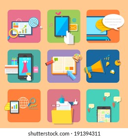ilustración del concepto de aplicación móvil en estilo plano
