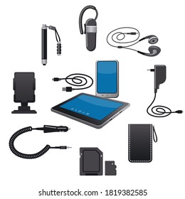illustration of the mobile devices accessories icon set