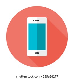 Illustration of Mobile Flat Circle Icon over Red
