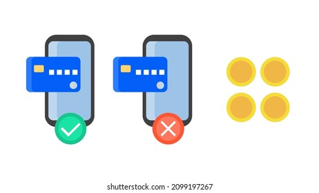 illustration of mobile payment, by smartphone using debit or credit card. Online Banking Technology and Mobile Payment Concept
