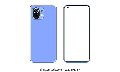 Illustration of the mobile phone with blue cover, a template of the smartphone with empty screen