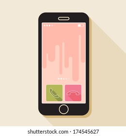  Illustration with a mobile phone. device in flat style with a long shadow