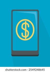 illustration of mobile phone with dollar sign indicating mobile banking and finance investments