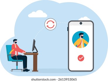 illustration of mobile phone and face recognition authentication.

