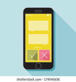  Illustration with a mobile phone. Gadget in flat style with a long shadow