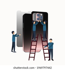 illustration of mobile phone installation background vector design illustration