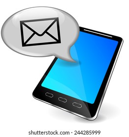 illustration of mobile phone with message envelope speech